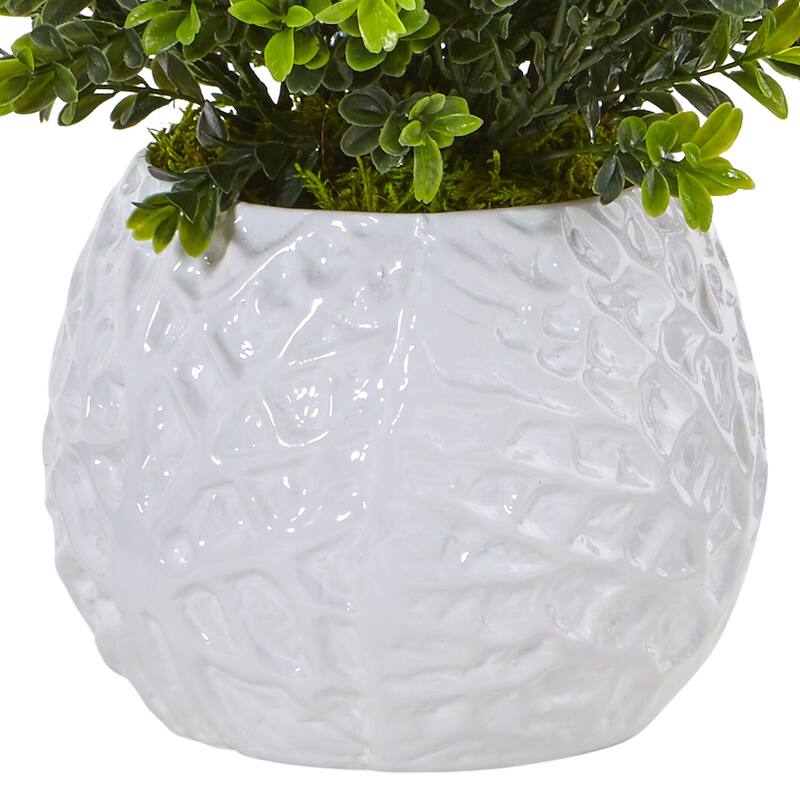 Artificial Evergreen Plant in White Vase - Indoor Outdoor Decor - City Sleek Faux Greenery - Green