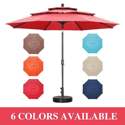 GDY 10 X 10FT Patio Umbrella With 3 Tier Tops Folded By Crank Handle(With Base)