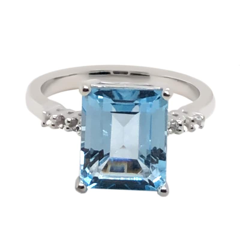 Sterling Silver Sky Blue Topaz And White Topaz Gemstone Ring