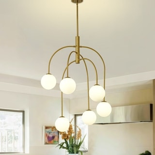 Mid Century Modern Chandelier Gold 6 Light Glass Globe Sputnik Ceiling ...