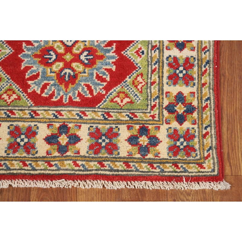 Geometric Kazak Oriental Accent Rug Hand-Knotted Wool Carpet - 2'0" x 3'0"