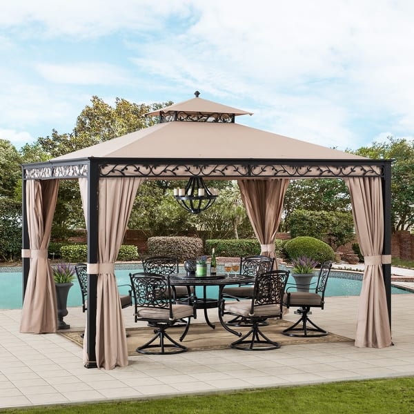 Shop Sunjoy 10 Ft X 12 Ft Steel Gazebo With Vine Frame Detail Overstock 30581598