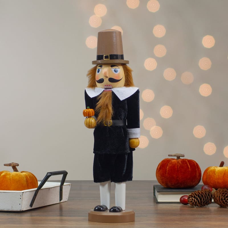 14-Inch Pilgrim Man Wooden Fall Harvest Thanksgiving Nutcracker - 14"