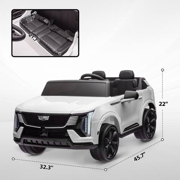 dimension image slide 0 of 2, Cadillac Escalade IQ 2025 Kids Ride-On Car with Dual Seats, Remote, Music & LED Lights - White