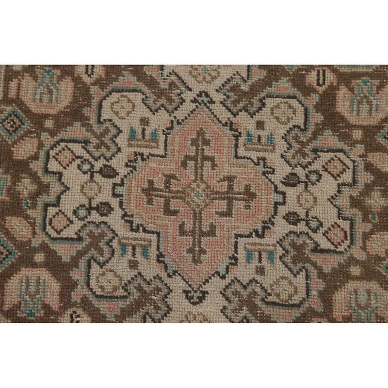 Pink Geometric Tabriz Persian Vintage Area Rug Handmade Wool Carpet - 6'8"x 9'6"