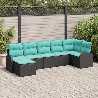 vidaXL 8 Garden Sofa Set with Cushions Black Poly Rattan - 113.8 x 48.8 x 27.2
