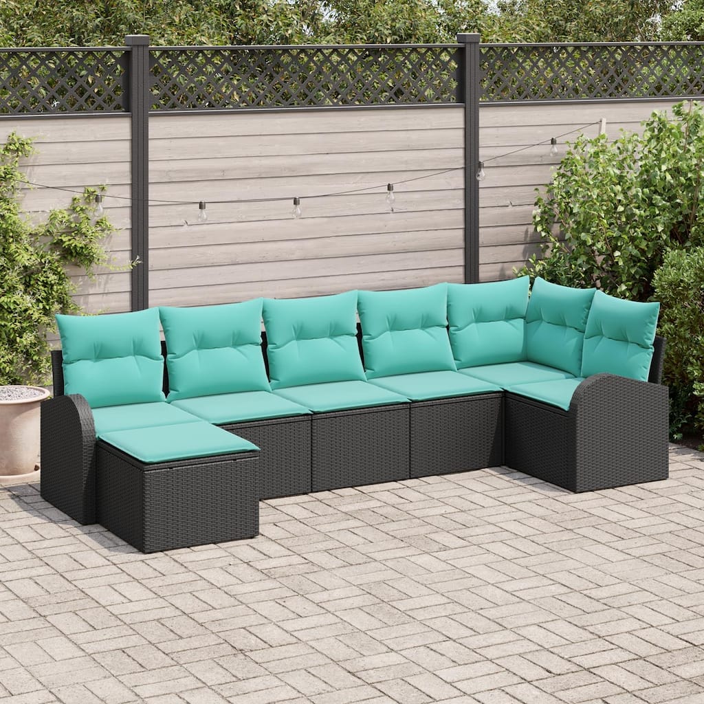 vidaXL 8 Garden Sofa Set with Cushions Black Poly Rattan - 113.8 x 48.8 x 27.2