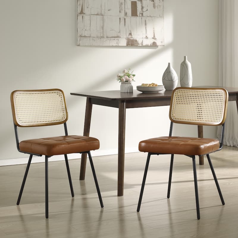 Art Leon Cane Back Faux Leather Accent Dining Chair (Set of 2)