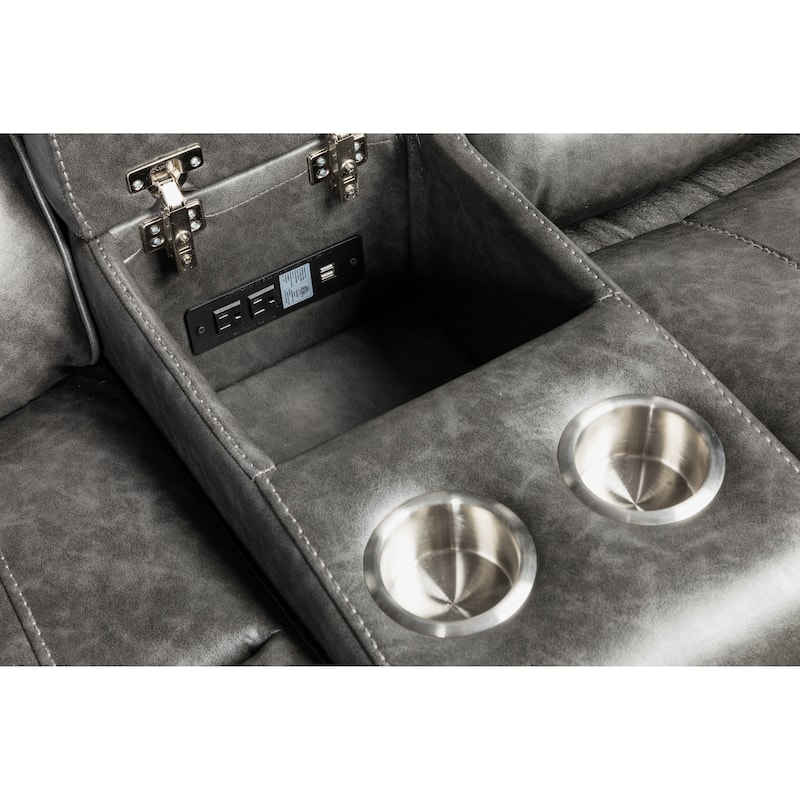 Roundhill Furniture Achern Faux Leather-Air Nailhead Manual Reclining 3-Piece Sofa Set