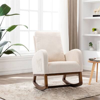 Rocking Accent Chair with Rubber Wood Legs Side Pocket - 39.76'' H x 27.16'' W x 37'' D