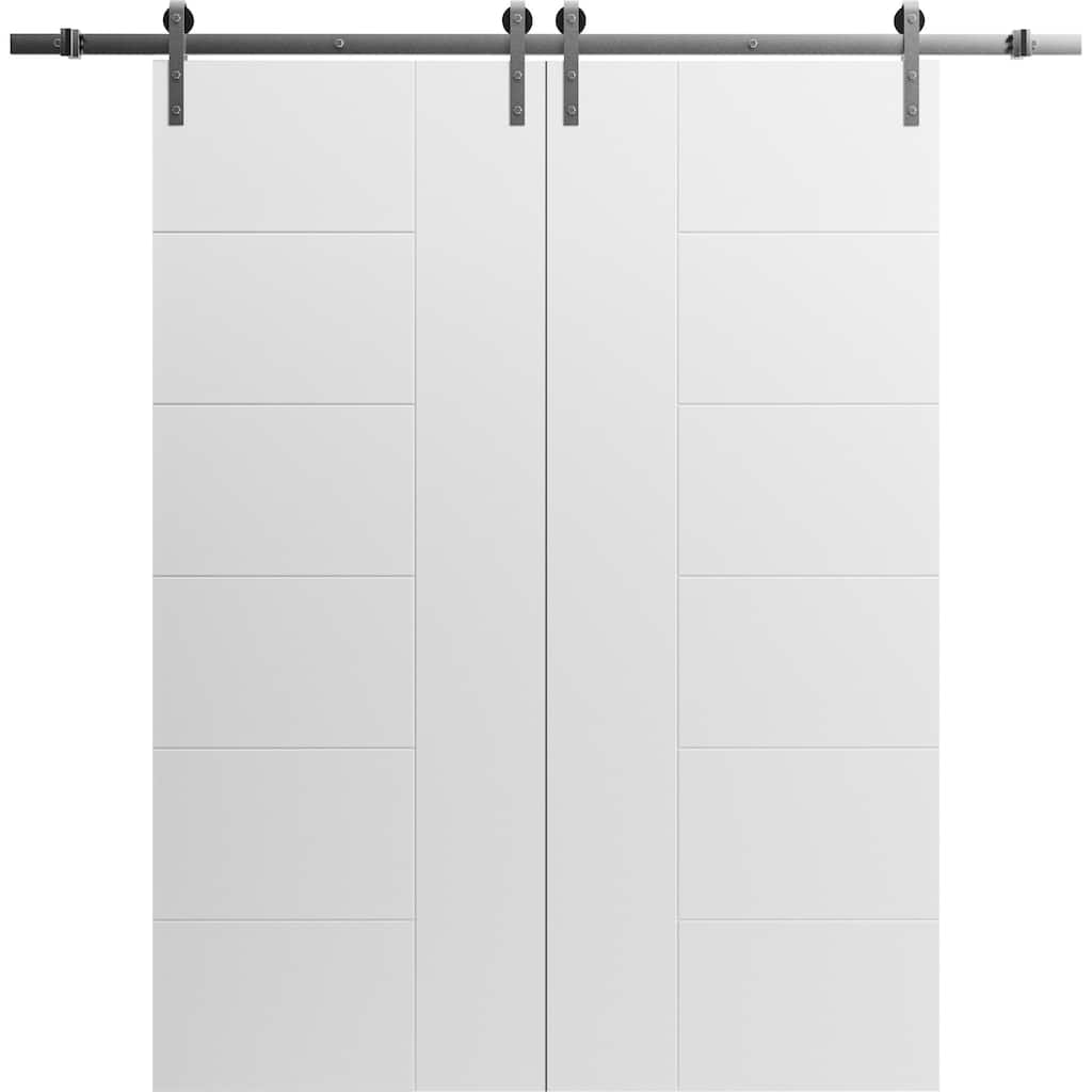 Modern Double Barn Door / Mela 0716 Painted White / 13FT Silver Rail Track Set / Solid Panel Interior Doors