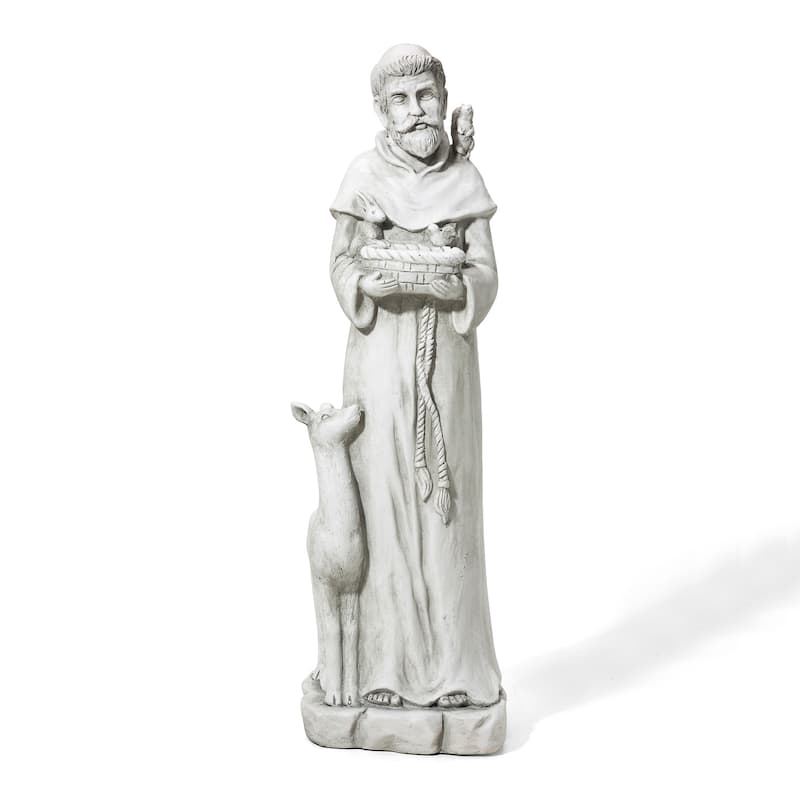 Glitzhome Vintage MgO Saint Francis Garden Statue Sculpture with Birdfeeder Feeding Animals