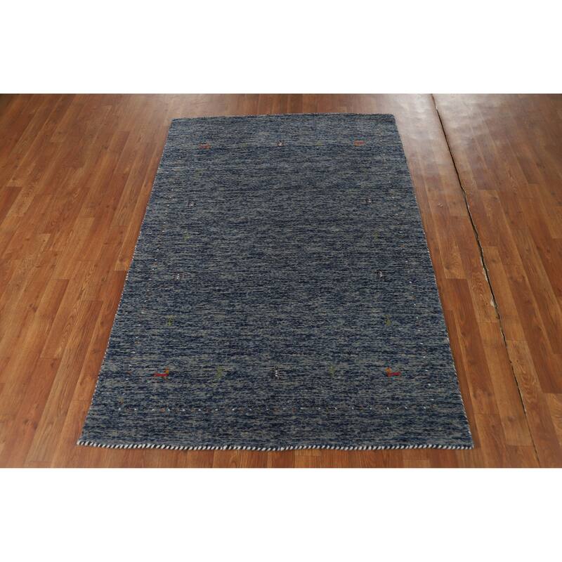 Hand Knotted Oriental 100% Wool Carpet Tribal Stripe Navy Blue & Blues Gabbeh Area Rug - 5' 10'' X 4' 0''