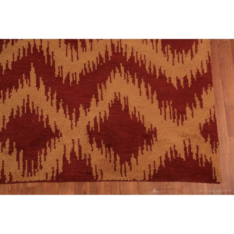 Hand Knotted Oriental 100% Wool Carpet Modern Geometric Red Moroccan Area Rug - 11' 8'' X 8' 11''