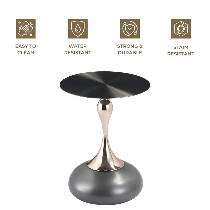 Savoy Round Side Table Stainless-Steel Black Top and Pedestal Base for Home Office Living Room