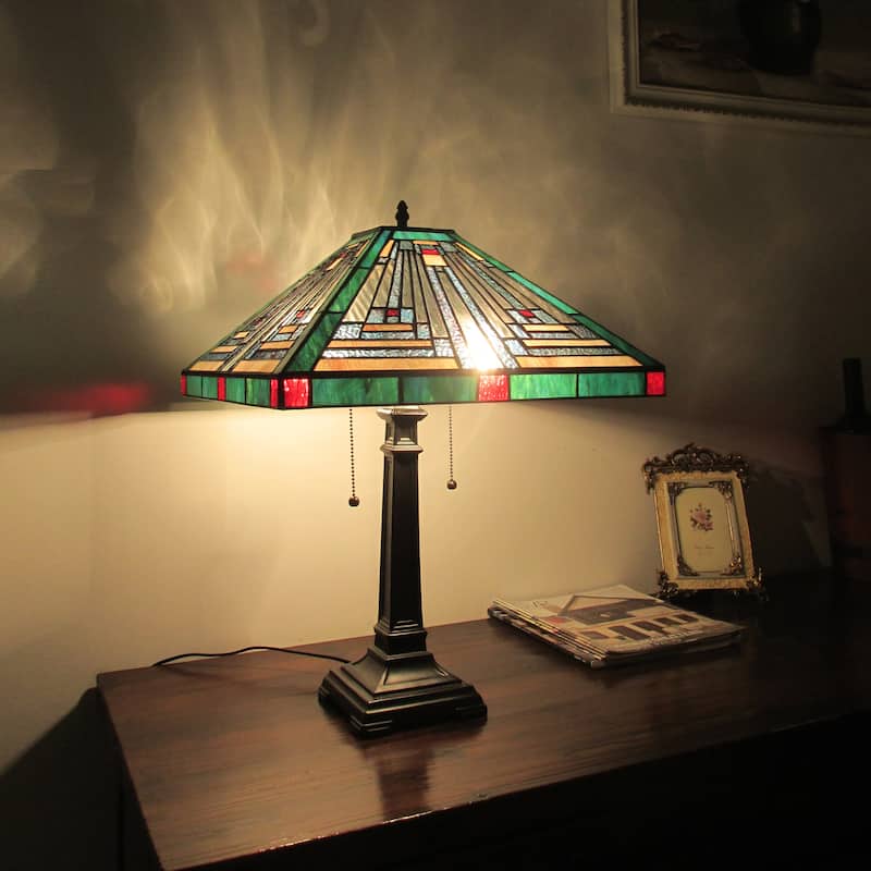 Tiffany-Style Mission Design 2-light Blackish Bronze Table Lamp