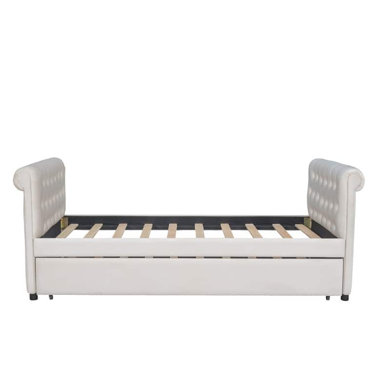 Upholstered Daybed Sofa Bed with Trundle and Wood Slat Support, Twin ...