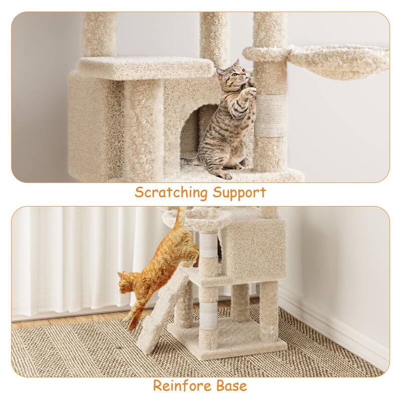 Cat Tree, with 2 Roomy Condo, 4 Perch, 63 inches