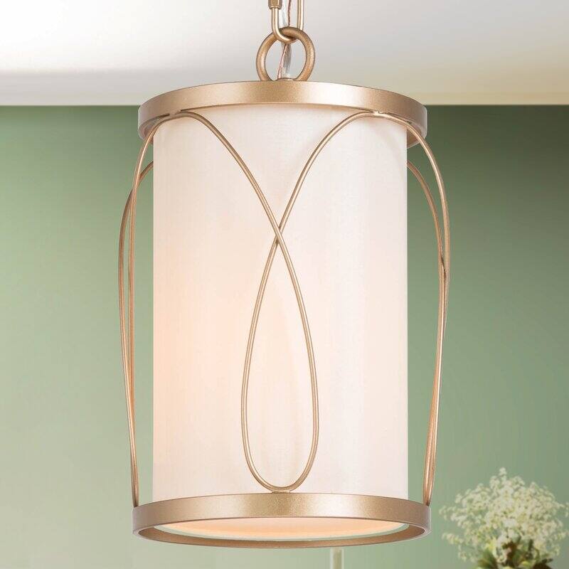 Bella Modern Farmhouse Gold Mini Pendant 1-light Adjustable Light Off-white Fabric Light Fixture - D 6"x H 10.5"