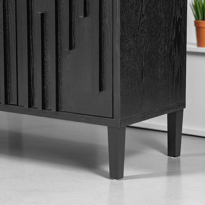 59.8" Wood Sideboard Buffet with Hidden Handles, Ash Veneer 4-Door Cabinet with Storage, Farmhouse Credenza