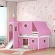 preview thumbnail 1 of 9, Full Size Bunk Bed with Slide Pink Tent and Tower - Pink Pink