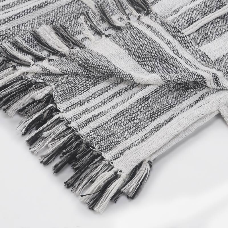 Sevita Vertical Striped and Textured Standard Size Throw Blanket with Fringe