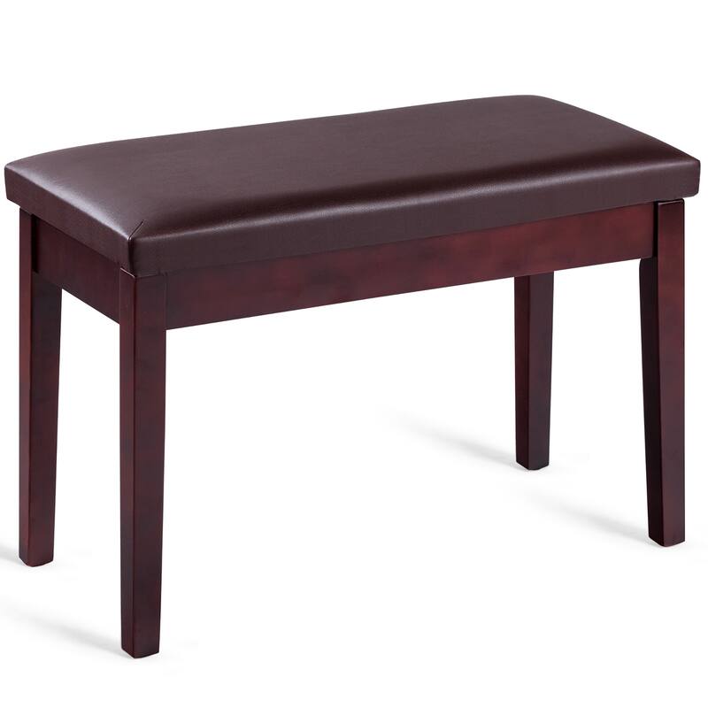 Costway PU Leather Piano Bench Padded Double Duet Keyboard Seat - Brown