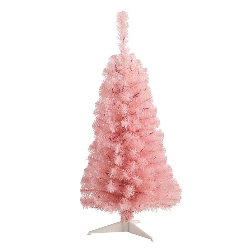3’ Pre-Lit Mini Pink Artificial Christmas Tree, Clear LED Lights - 3 Foot