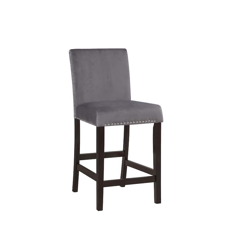 Zahara Glam Grey Velvet Padded Nailhead Counter Height Chairs by Furniture of America (Set of 2)