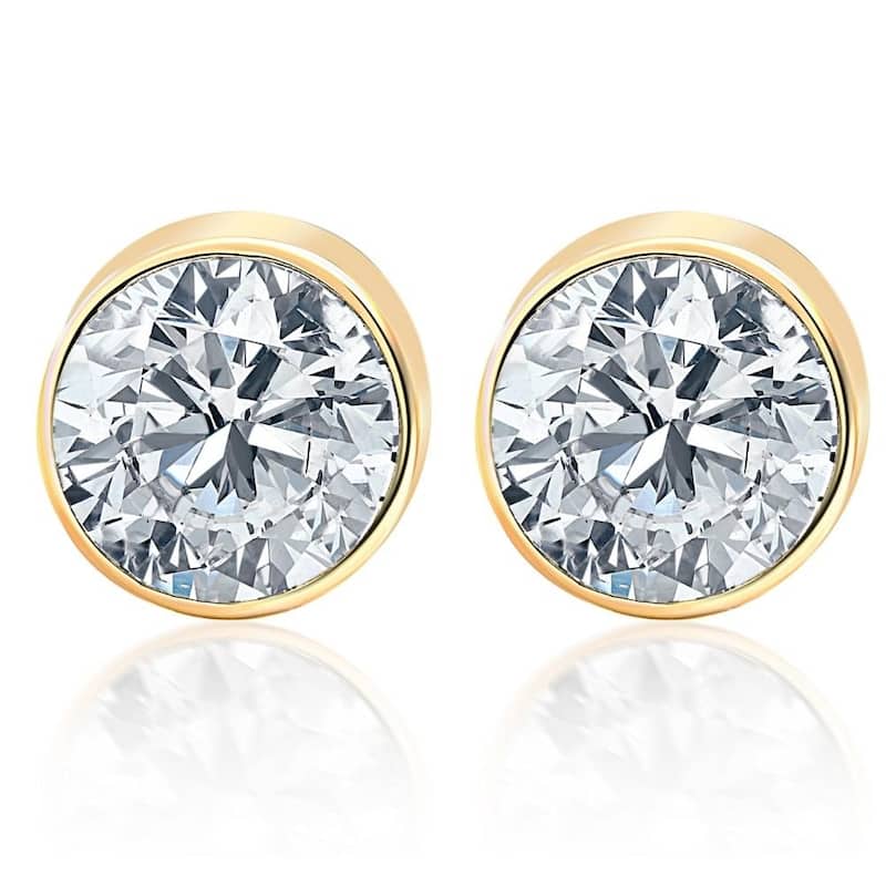 Bliss Diamond 1.00Ct Round Brilliant Cut Natural Diamond Stud Earrings in Gold Round Bezel Setting - Yellow