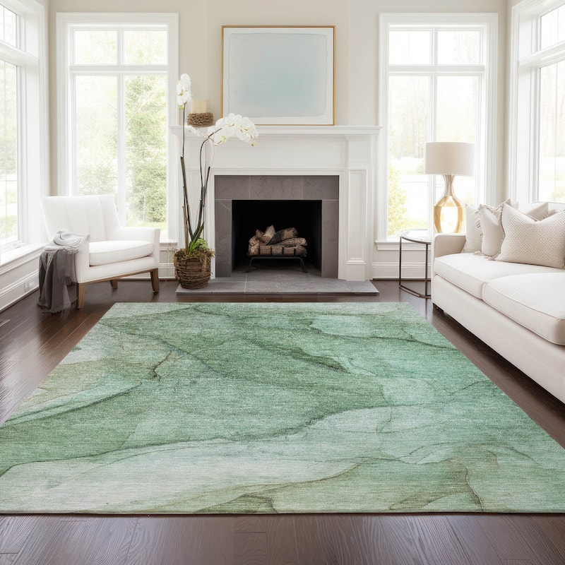 Machine Washable Indoor/ Outdoor Chantille Contemporary Abstract Rug - Green - 9' x 12'