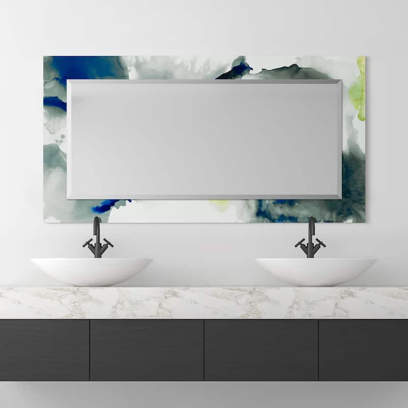 Ephemeral Rectangular Beveled Mirror on Free Floating Printed Tempered Art Glass - Clear - 54" x 28"