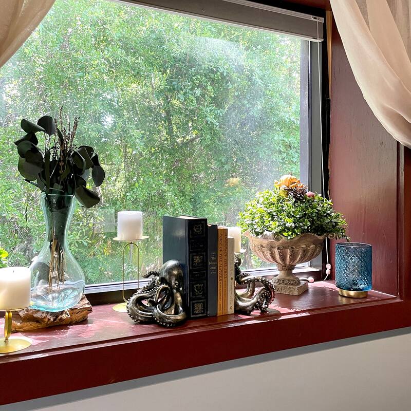 Bronze Octopus Bookends Set Of 2 Nautical Polyresin Coastal Shelf - 5 X 10 X 8 inches