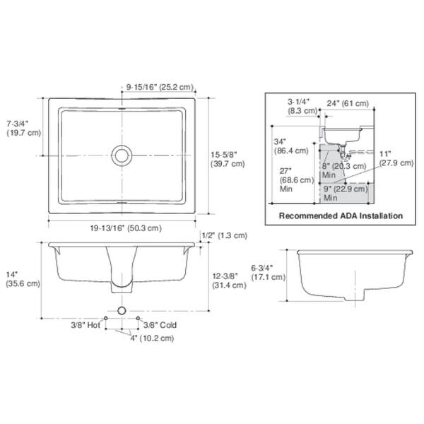 Kohler Verticyl 19-13/16" Rectangular Undermount Bathroom Sink with