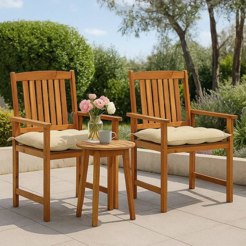 Blaire Outdoor Accent Chairs, Set of 2, Acacia Wood, Cream Cushions