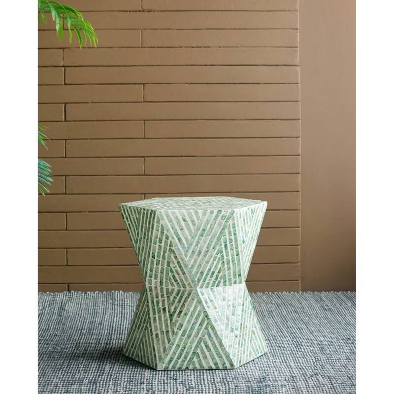 Geometric Capiz Shell Inlay Stool - 19.75" - Green