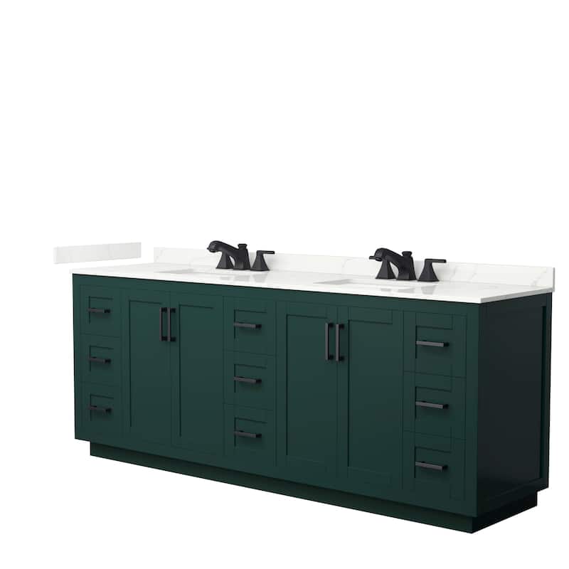 Miranda 84-inch Double Vanity, Quartz Top - Green, Black Trim, Giotto Quartz Top