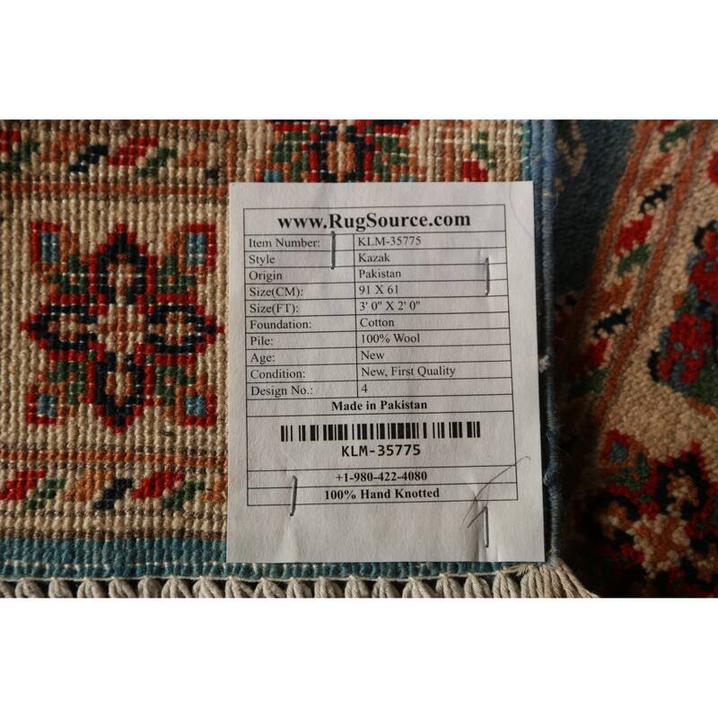 Light Blue Kazak Oriental Foyer Rug Hand-Knotted Wool Carpet - 2'0"x 3'0"