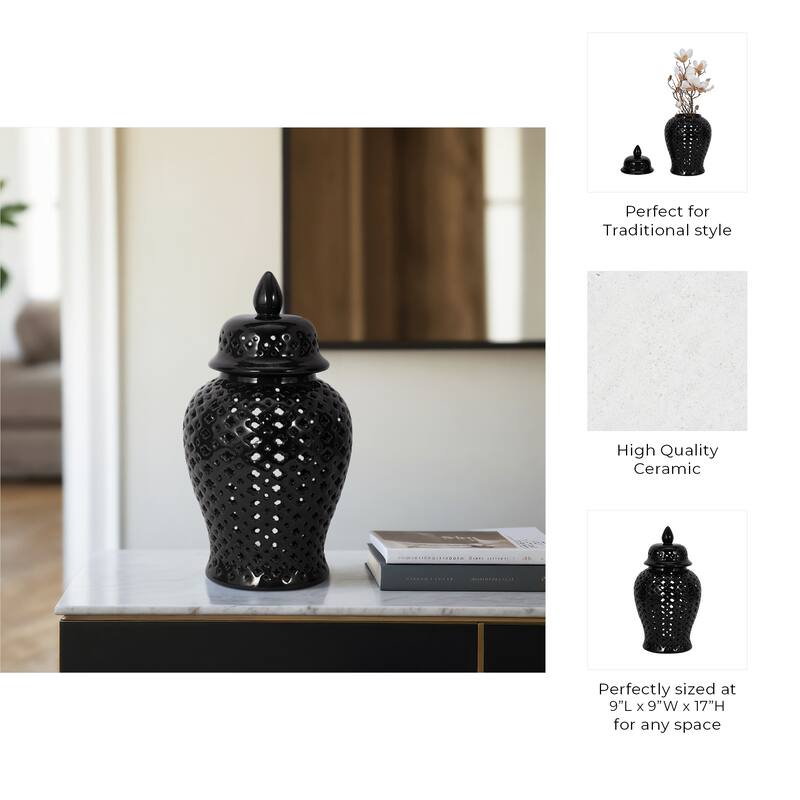 Modern Decorative Jar with Glossy Ceramic and Pierced Cutout Desig