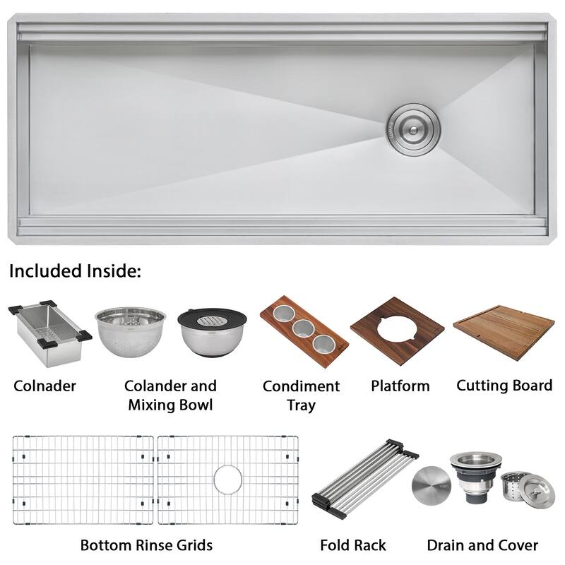 Ruvati 57-inch Workstation Ledge Kitchen Sink Undermount 16 Gauge Stainless Steel - RVH8555