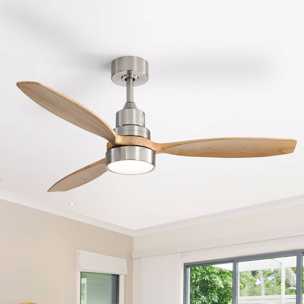 Sofucor 52 Inch Noiseless Ceiling Fan with Dimmable LED Light and Remote, 3 Solid wood Blades,Reversible DC Motor