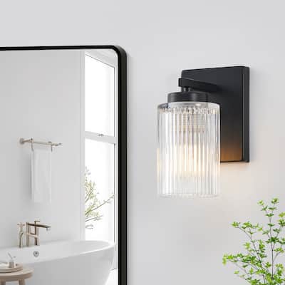 KAWOTI 8.6"H Contemporary Bathroom Vanity Light with Flutted Glass