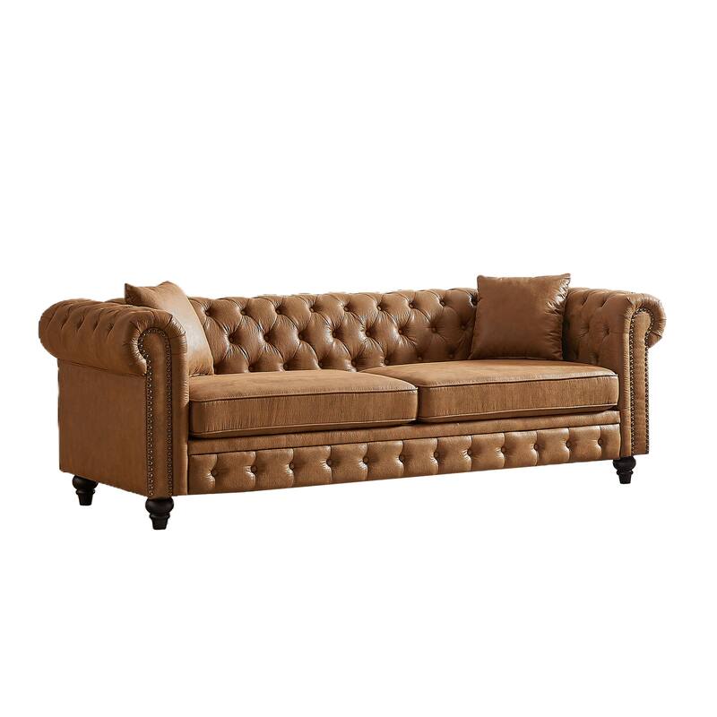 Brown Tech Fabric 3-seater Chesterfield Sofa