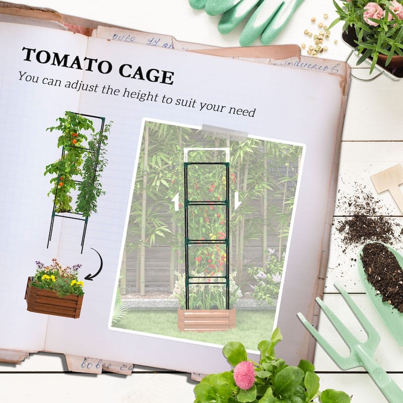 Galvanized Raised Garden Bed, 24" x 24" x 11.75" Outdoor Planter Box with Trellis Tomato Cage and Open Bottom for Climbing Vines