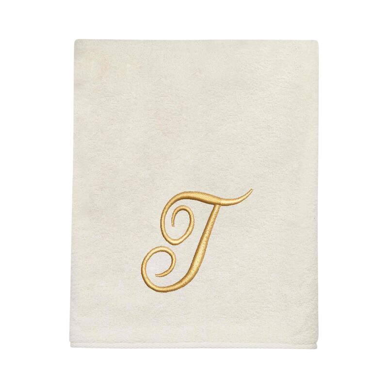 Avanti Linens Ivory/Gold Script Monogram Bath Towel Letter T - Bath Towel