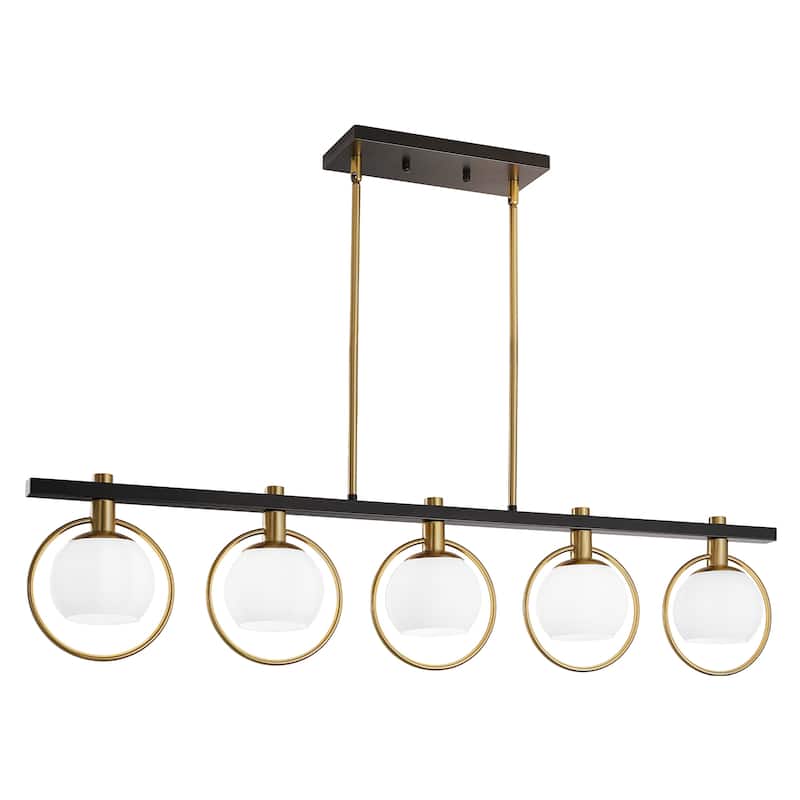 41 Inch Chandelier Light Fixture with Milk Glass Shade -- 5-light