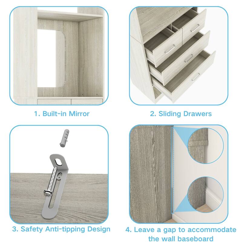 Cimly 25''W Closet Organizer with Mirror and Drawers, Freestanding Closet System for Walk-in/ Reach-in Closet