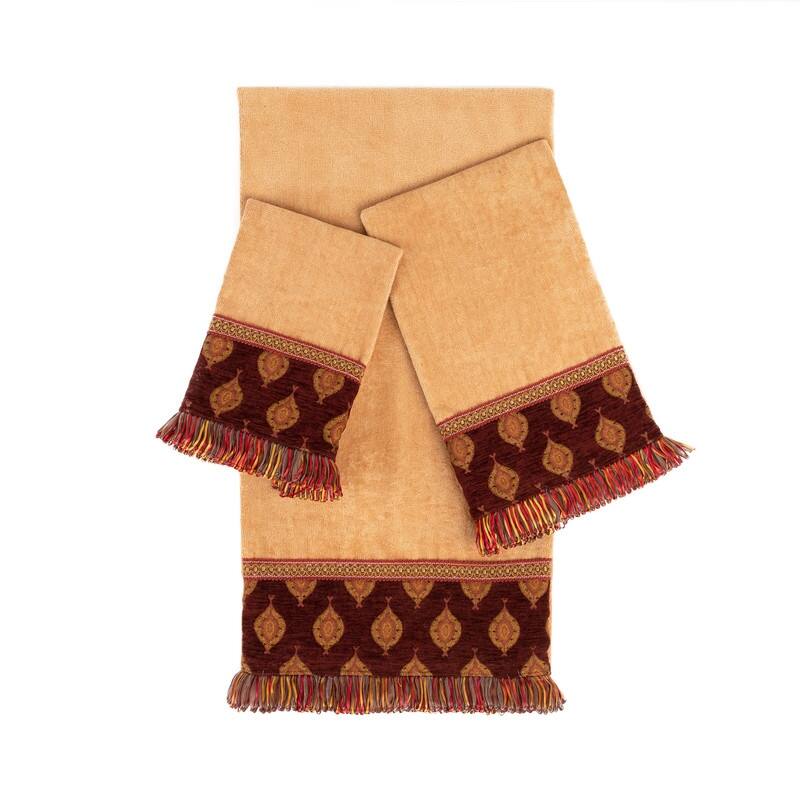 Austin Horn Classics Droplet Gold 3-piece Decorative Towel Set, Burgundy Jacquard Fabric Band, 1 Bath, Hand & tip Towel - Gold