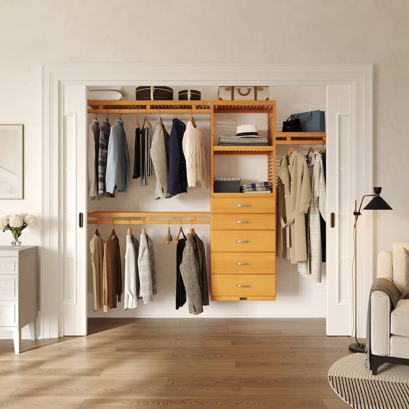 John Louis Home Solid Wood Reach-In Simplicity Closet system with 5-Drawers Honey Maple