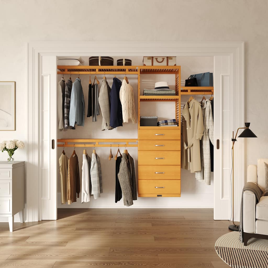 John Louis Home Solid Wood Reach-In Simplicity Closet system with 5-Drawers Honey Maple